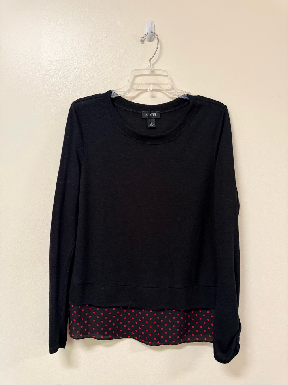 A. Byer Black Pullover with Red Polka Dot Hem